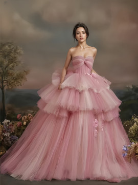 Shop 2024 ANNAKOO Pink Tieres Strapless Ball Gown Prom Dress Under 289