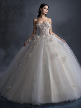 Shop 2024 Annakoo Strapless Tulle Flower Ball Gown Wedding Dress Under 298