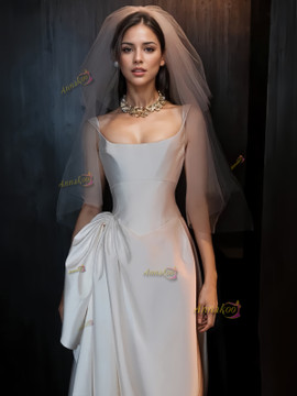 Shop 2024 ANNAKOO Satin Draped Backless Straps A Line Wedding Dress Under 159