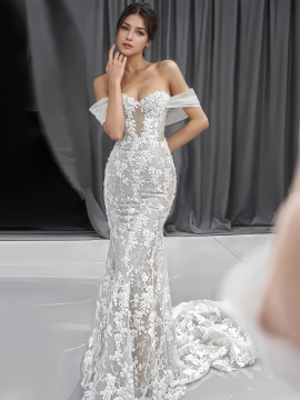 Lace Detachable Long Sleeve Off The Shoulder Mermaid Wedding Dress