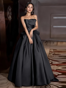 Shop 2024 ANNAKOO Black Strapless Satin A Line Prom Dress Under 139