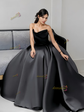 Shop 2024 ANNAKOO Black Strapless Satin A Line Prom Dress Under 139