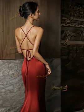 Shop 2024 ANNAKOO Spaghetti Straps Satin Sheath Column Prom Dress Under 129