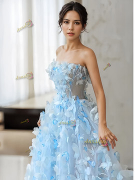 Shop 2024 ANNAKOO Tulle Flowers Light Blue Sweetheart A Line Prom Dress Under 188