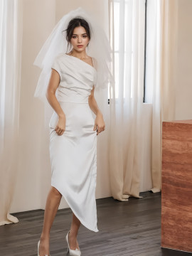 Shop 2024 ANNAKOO Satin One Shoulder Ruched Sheath Column Wedding Dress Under 98