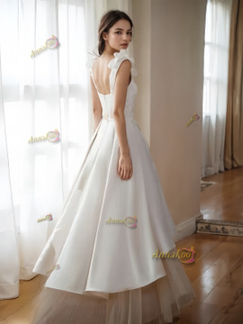 Shop 2024 ANNAKOO  Satin High Low Flower Ruched Tulle Wedding Dress Under 169