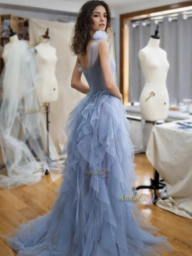 Shop 2024 ANNAKOO Tulle Blue One Shoulder Flower Prom Dress With Slit Under 188