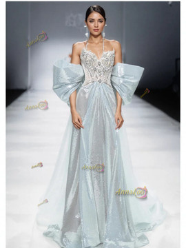 Shop 2024 ANNAKOO Light Blue Sweetheart Beading Bow Prom Dress Under 288