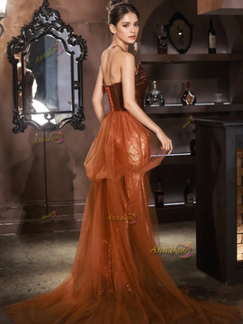 Shop 2024 ANNAKOO Coffee Strapless Sequin Sheath Column Prom Dress Under 139