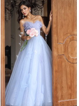 Shop 2024 ANNAKOO  Off The Shoulder Blue Tulle Flowers A Line Prom Dress Under 159