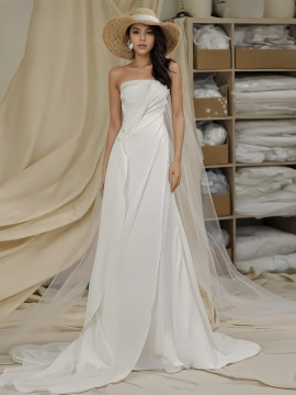 Shop 2024 ANNAKOO Ruched Strapless A Line Chiffon Pearls Wedding Dress Under 159