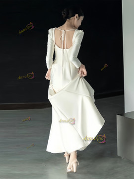 Shop 2024 ANNAKOO Square Long Sleeve Satin Trumpet Mermaid Wedding Dress Under 159