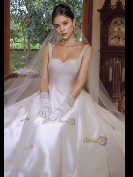 Shop 2024 ANNAKOO Ivory Satin Square A Line Tea Length Wedding Dress Under 119