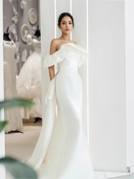 Shop 2024 ANNAKOO Satin Trumpet Mermiad Satin Detachable Train Wedding Dress Under 159