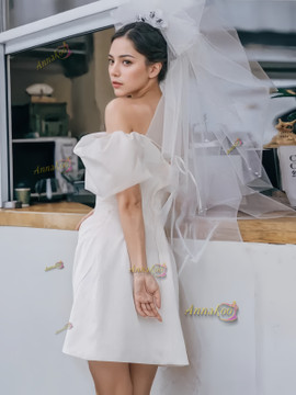 Shop 2024 ANNAKOO  Satin Off The Shoulder Short Mini Wedding Dress Under 128