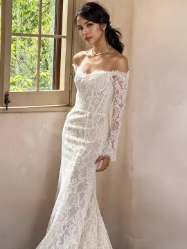 Shop 2024 ANNAKOO Long Sleeve Lace Trumpet Mermaid Backless Wedding Dress Under 228