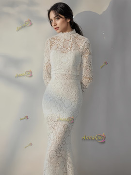Shop 2024 ANNAKOO Long Sleeves Trumpet Mermaid Lace Wedding Dress Under 189