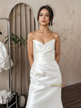 Shop 2024 Annakoo Sweetheart Sheath Column Ruched Satin Wedding Dress Under 159