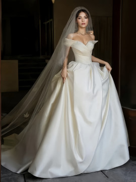 Shop 2024 ANNAKOO Off The Shoulder Ruched A Line White Wedding Dress Under 189