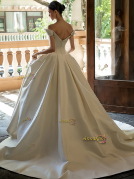 Shop 2024 ANNAKOO Off The Shoulder Ruched A Line White Wedding Dress Under 189