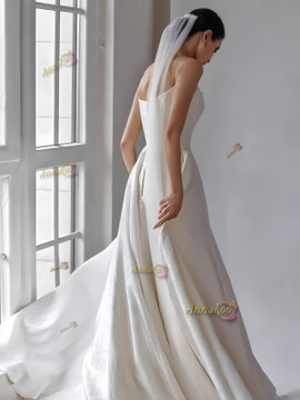 Shop 2024 ANNAKOO Sweetheart Button Flower Satin A Line White Wedding Dress Under 198