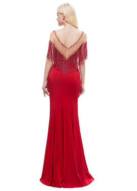 Satin Bateau Long Red Satin Mermaid Prom Evening Dress