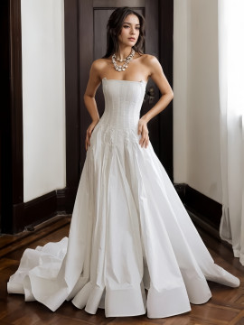 Shop 2024 ANNAKOO Strapless White Satin A Line Wedding Dress Under 198