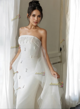 Shop 2024 ANNAKOO Strapless Spandex Beading Detachable Train Sheath Column Wedding Dress Under 249