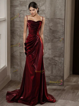 Shop 2025 ANNAKOO Burgundy Ruched Trumpet Mermaid Spaghetti Straps Prom Dress Under 179
