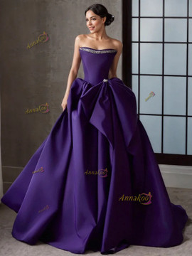 Shop 2025 ANNAKOO Grape Purple Satin Beading Strapless A Line Bow Prom Dress Under 198