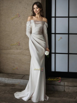 Shop 2024 ANNAKOO Long Sleeve Off The Shoulder Trumpet Mermiad Wedding Dress Under 189