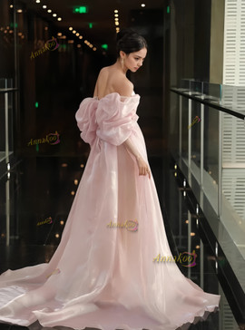 Shop 2025 ANNAKOO  Pink Off The Shoulder Puffy Sleeves Sheath Column Prom Dress Under 199