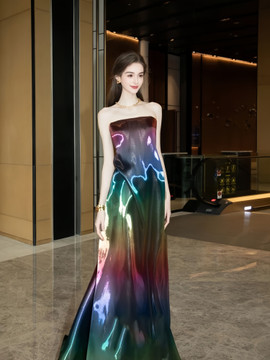 Shop 2025 ANNAKOO Shiny Gradient Strapless Sheath Column Prom Dress Under 189