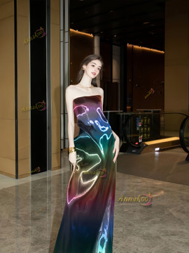 Shop 2025 ANNAKOO Shiny Gradient Strapless Sheath Column Prom Dress Under 189