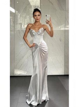 Shop 2025 ANNAKOO Sweetheart Silver Ruched Sheath Column Prom Dress Under 149