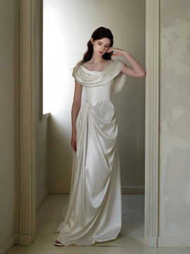 Shop 2025 ANNAKOO Satin Ruched Off The Shoulder Trumpet Mermaid Wedding Dress Under 169