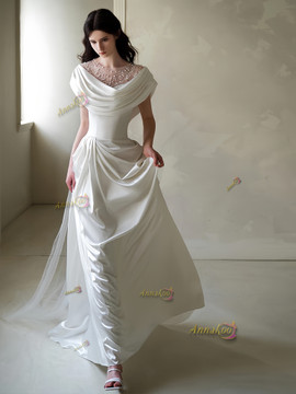 Shop 2025 ANNAKOO Satin Ruched Off The Shoulder Trumpet Mermaid Wedding Dress Under 169