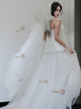 Shop 2025 ANNAKOO Two Piece Flowers Tulle Satin A Line Wedding Dress Under 189