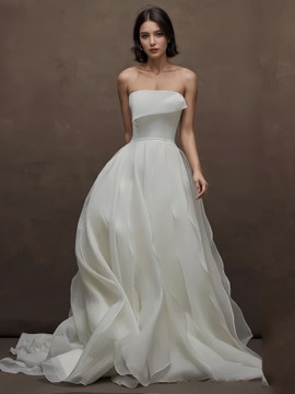 Shop 2024 ANNAKOO Tulle Strapless Ruffle A Line Simple Wedding Dress Under 148
