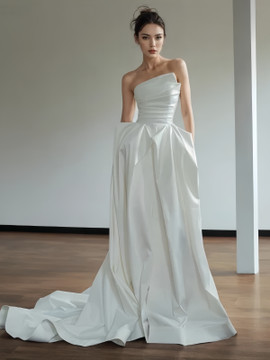 Shop 2024 ANNAKOO Strapless Satin A Line Drape Wedding Dress With Pockets Under 167