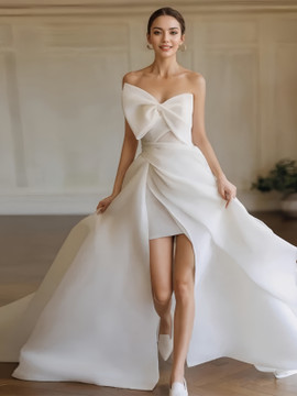 Shop 2024 ANNAKOO  Bow Tulle Strapless High Low A Line Wedding Dress Under 145