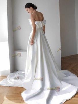 Shop 2024 ANNAKOO A Line Satin Ruffles Sleeveless Strapless Wedding Dress Under 159