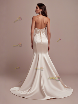 Shop 2025 ANNAKOO Deep V Neck Trumpet Mermaid Satin Wedding Dress Under 179