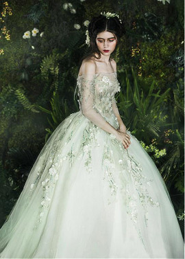 3D Flowers Off-the-shoulder Ball Gown Wedding Dress