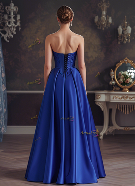 Shop 2025 ANNAKOO Sweetheart Ruched Satin Royal Blue Prom Dress With Pockets Under 159