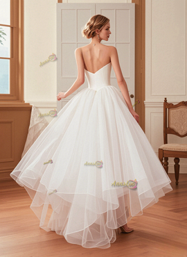Shop 2025 ANNAKOO Sweetheart High Low Satin Simple Wedding Dress Under 159