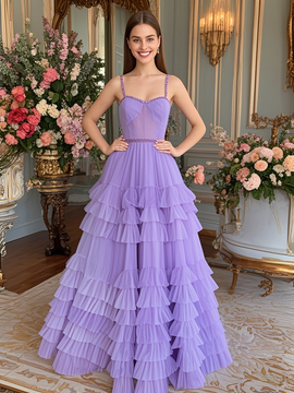Shop 2025 ANNAKOO Spaghetti Straps Lavender Tulle A Line Sheer Prom Dress Under 189