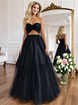 Shop 2025 ANNAKOO Black Strapless Cut Out Layer Tulle Prom Dress Under 169