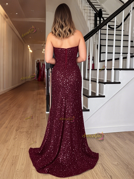 Shop 2025 Annakoo Burgundy Sweetheart Sequin Trumpet Mermaid Prom Dress With Slit Under 139