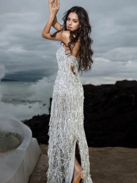 Shop 2025 ANNAKOO Silver Sheath Column Sequin Strapless Prom Dress With Slit Under 178